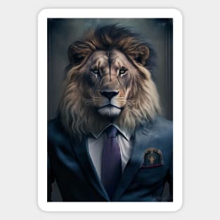 Portrait of a Handsome Lion wearing a suit Sticker